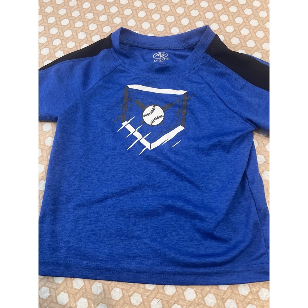 Athletic Toddler Boys Baseball Blue Shirt‎ Short Sleeve Size 2T